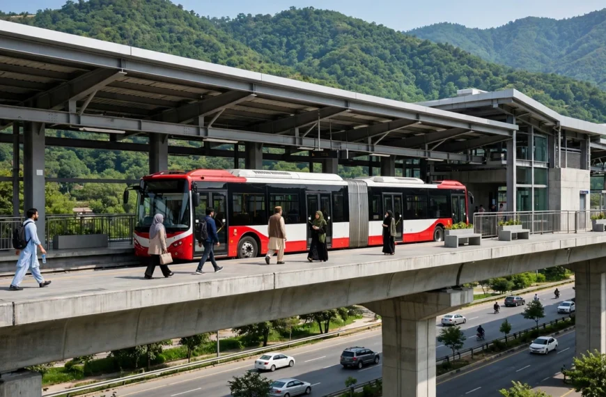 IJP Road Metro Station Islamabad Red Line metro bus at elevated station