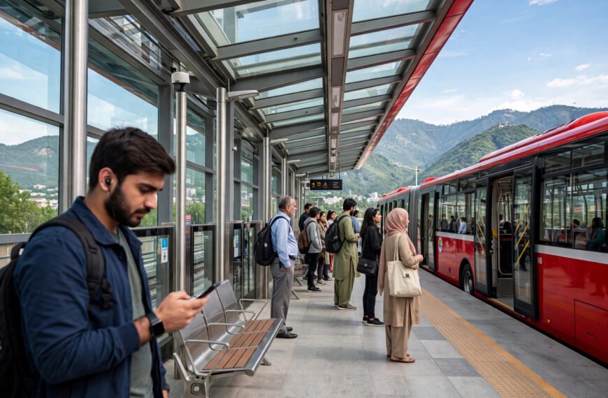 Live metro bus tracking on smartphone at Islamabad metro station