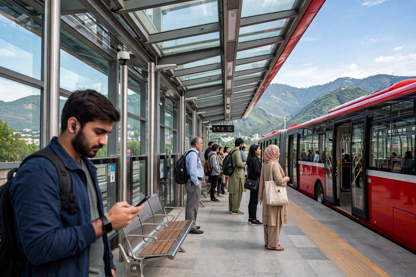 Live metro bus tracking on smartphone at Islamabad metro station
