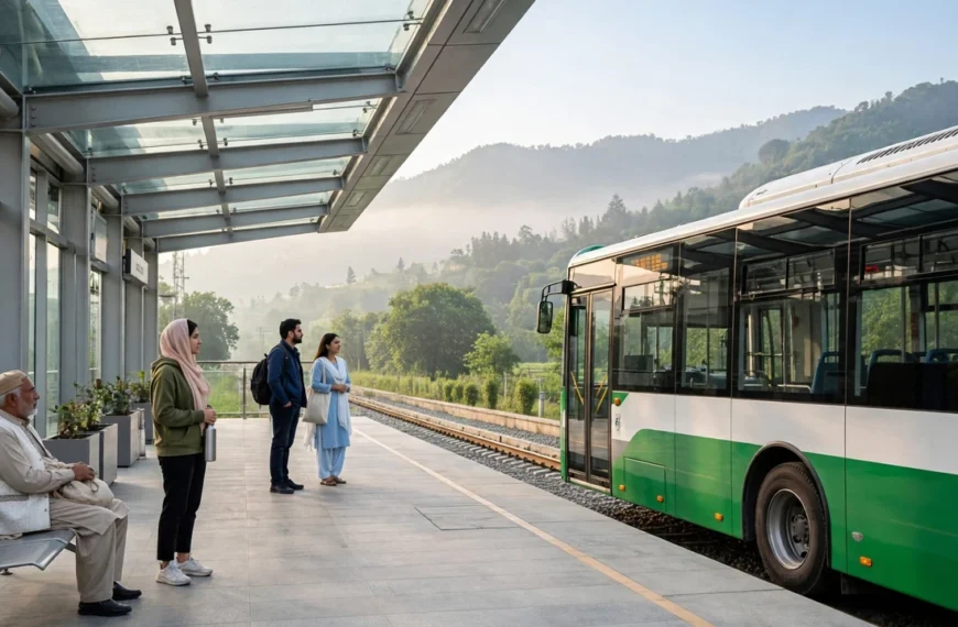 Islamabad metro bus at a station on a weekend, illustrating the Sunday and holiday schedule