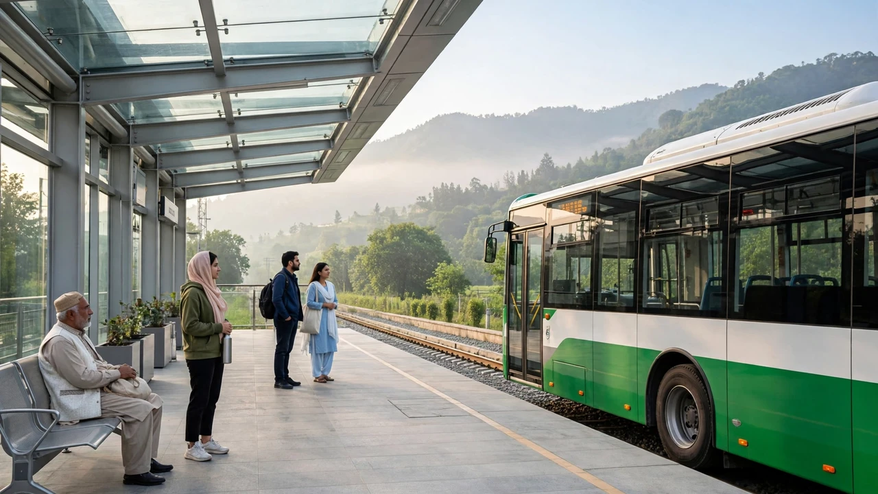 Islamabad metro bus at a station on a weekend, illustrating the Sunday and holiday schedule
